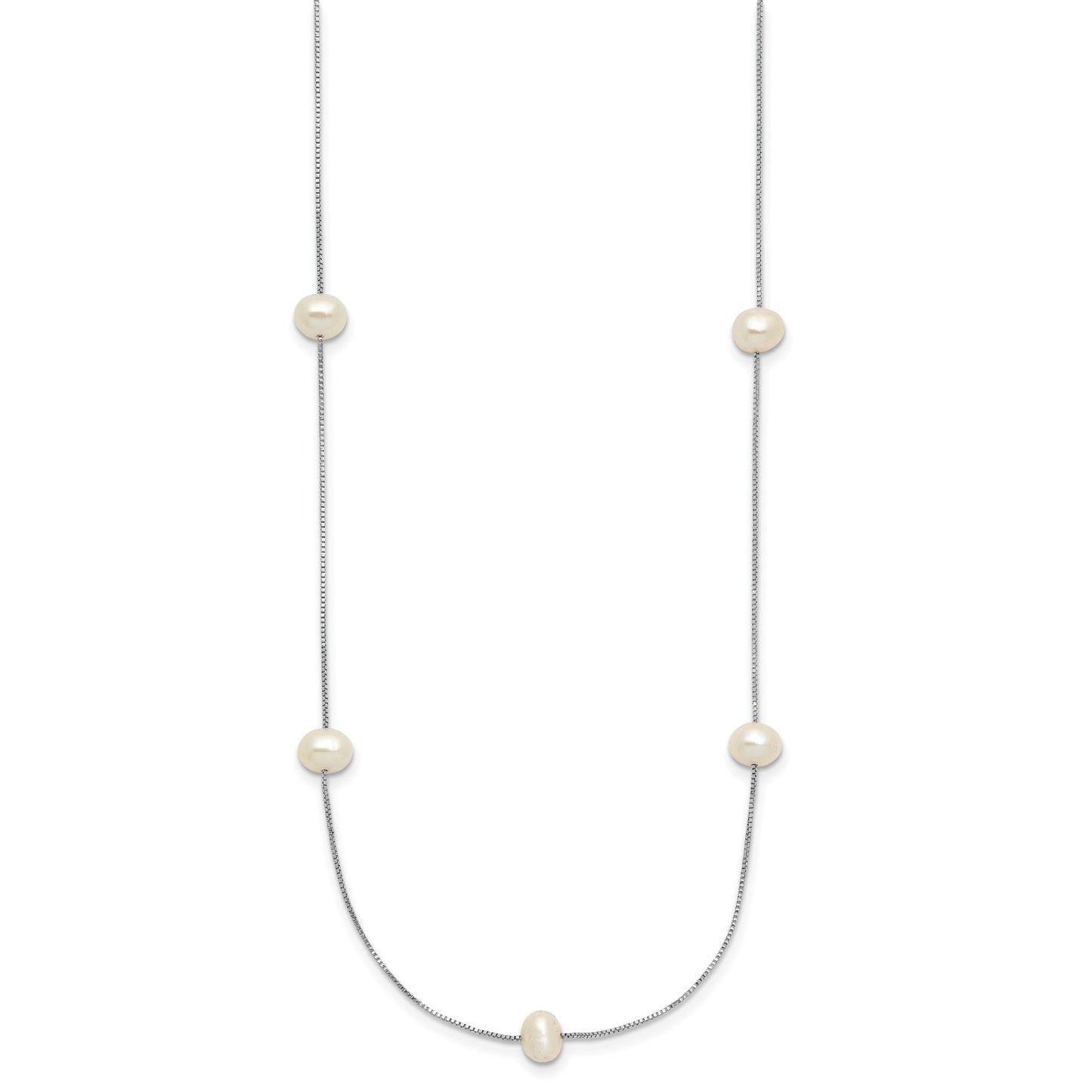 14k White Gold 5-6mm White Near-Round Freshwater Cultured Pearl 9-Station 18 inch Necklace