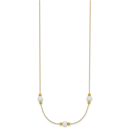 14K Polished White Round Freshwater Cultured Pearl and Bead 3-Station 16 inch Necklace Plus 2 inch Extender