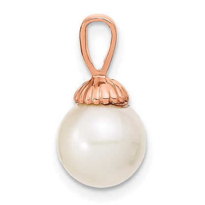 14K Rose Gold 8-9mm White Round Freshwater Cultured Pearl Pendant