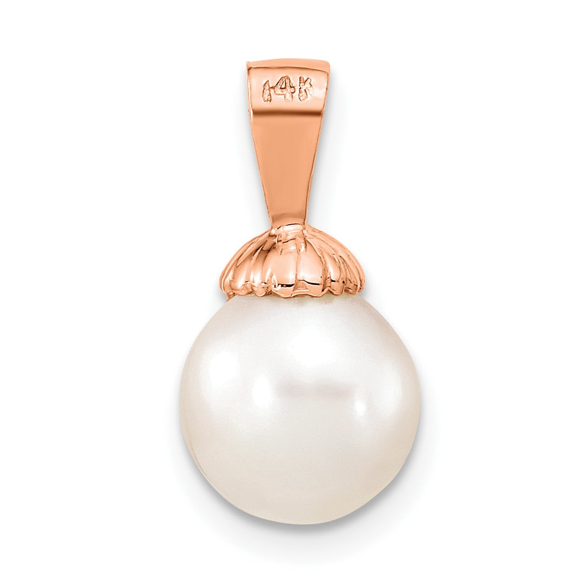 14K Rose Gold 8-9mm White Round Freshwater Cultured Pearl Pendant