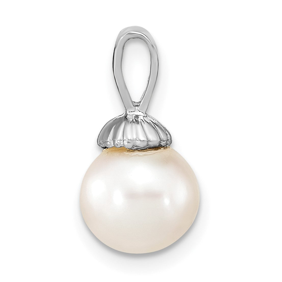 14K White Gold 8-9mm White Round Freshwater Cultured Pearl Pendant