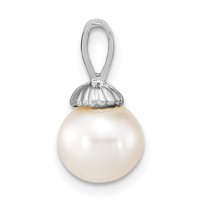 14K White Gold 8-9mm White Round Freshwater Cultured Pearl Pendant