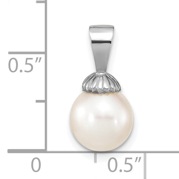14K White Gold 8-9mm White Round Freshwater Cultured Pearl Pendant