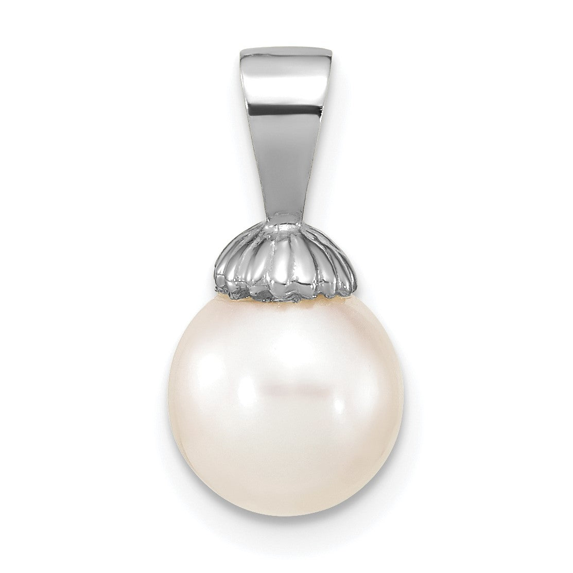 14K White Gold 8-9mm White Round Freshwater Cultured Pearl Pendant