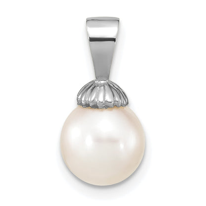 14K White Gold 8-9mm White Round Freshwater Cultured Pearl Pendant