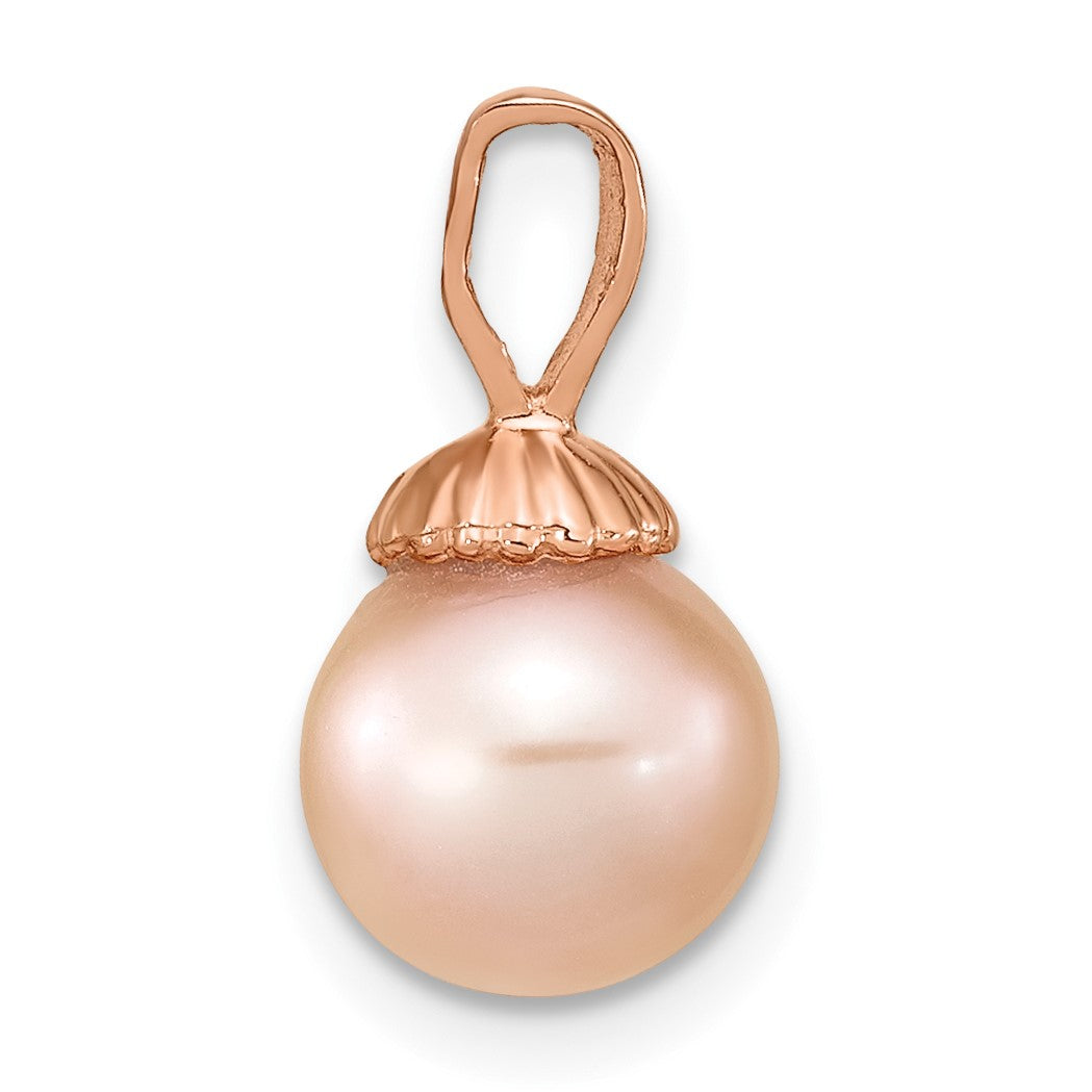 14k Rose Gold 8-9mm Pink Round Freshwater Cultured Pearl Pendant