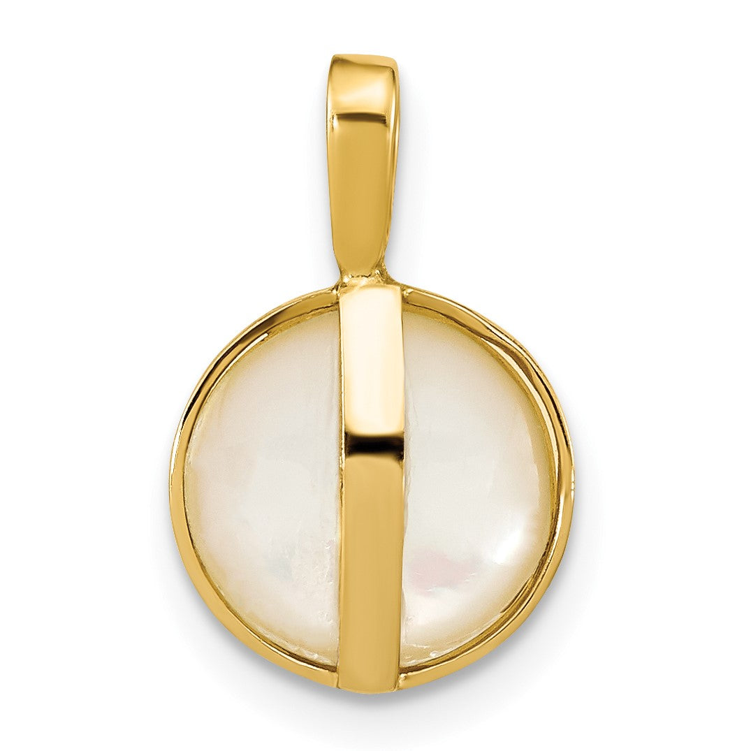 14K 9-10mm White Round Saltwater Cultured Mabe Pearl Pendant