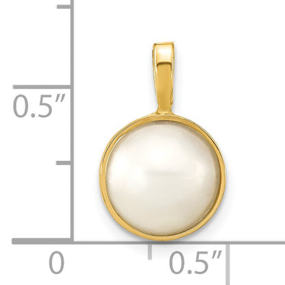 14K 9-10mm White Round Saltwater Cultured Mabe Pearl Pendant