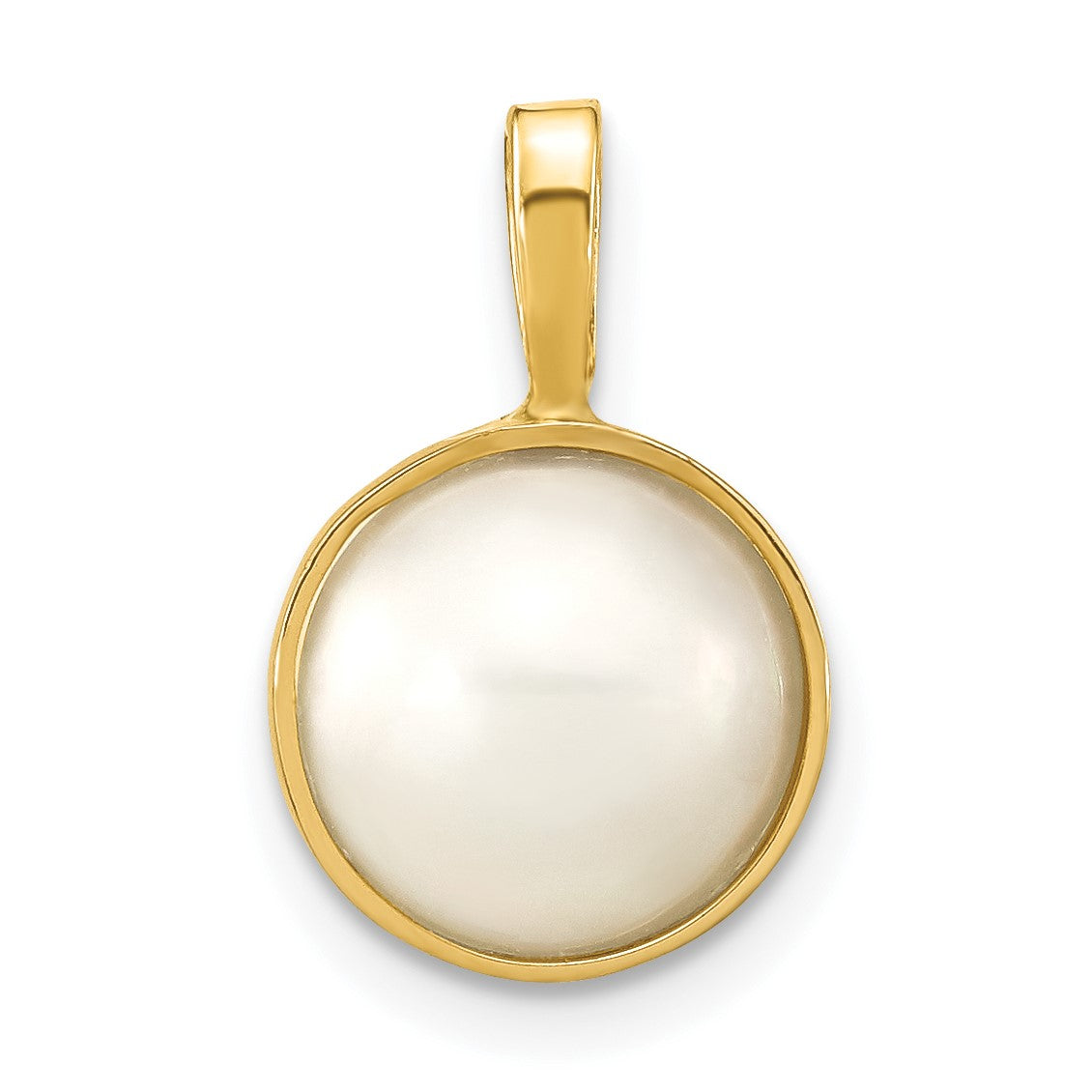14K 9-10mm White Round Saltwater Cultured Mabe Pearl Pendant