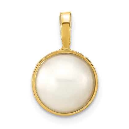 14K 9-10mm White Round Saltwater Cultured Mabe Pearl Pendant