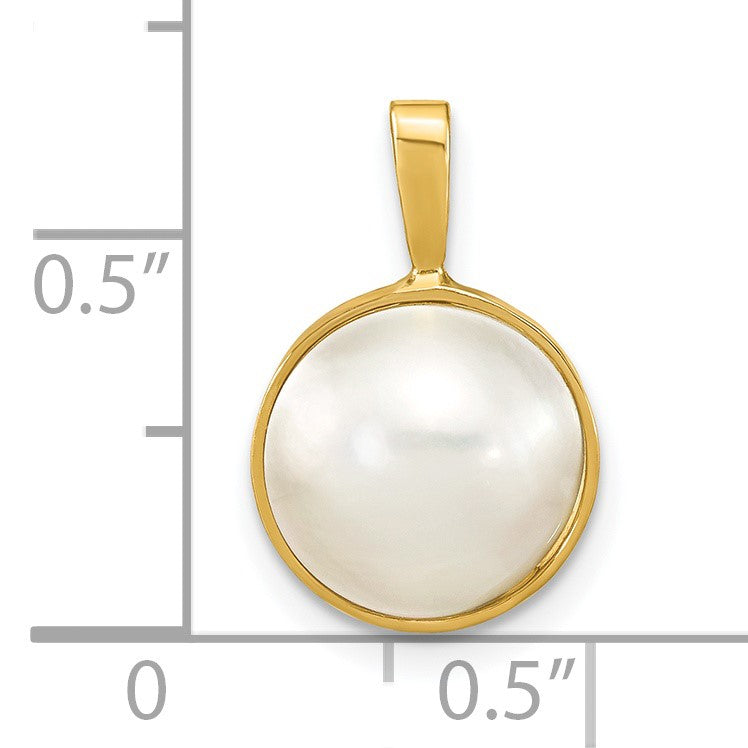 14K 10-11mm White Round Saltwater Cultured Mabe Pearl Pendant
