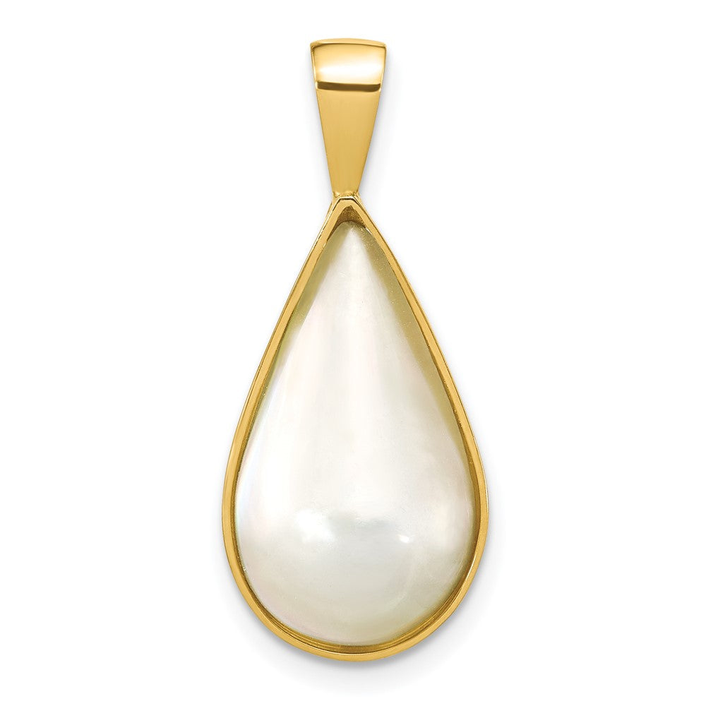 14K 10x18mm White Teardrop Saltwater Mabe Pearl Pendant