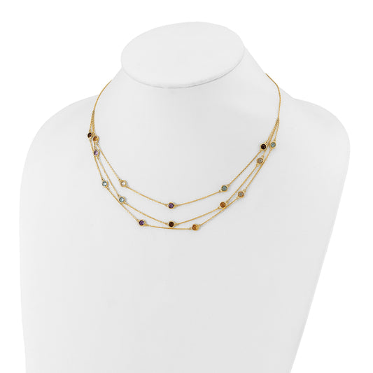 14K Smoky Quartz/White Quartz/Blue Topaz/Citrine/Amethyst 3-strand 17 inch Necklace