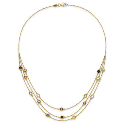 14K Smoky Quartz/White Quartz/Blue Topaz/Citrine/Amethyst 3-strand 17 inch Necklace