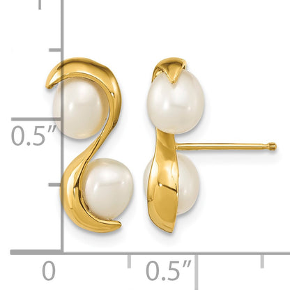 14k 4-5mm White Rice Freshwater Cultured Double Pearl Post Earrings