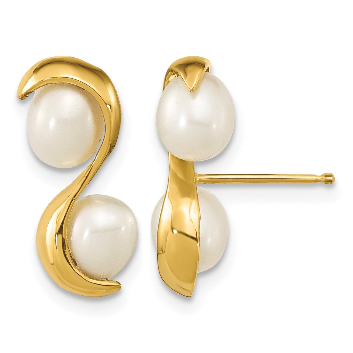 14k 4-5mm White Rice Freshwater Cultured Double Pearl Post Earrings
