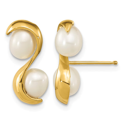 14k 4-5mm White Rice Freshwater Cultured Double Pearl Post Earrings