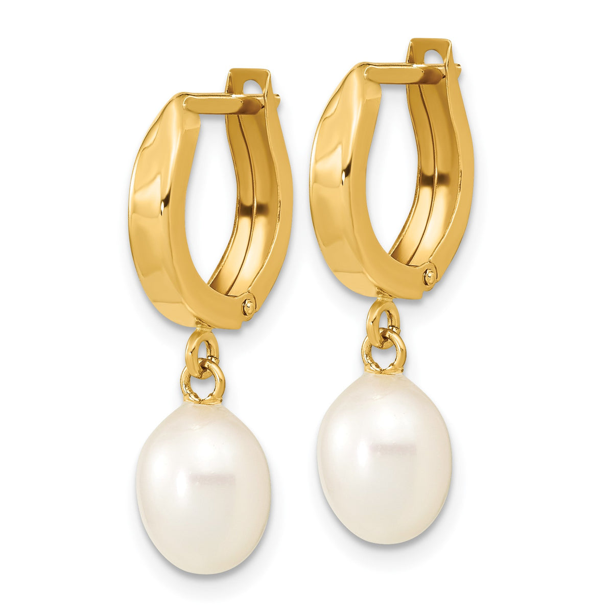 14k 6-7mm White Rice Freshwater Cultured Pearl Hoop Dangle Earrings