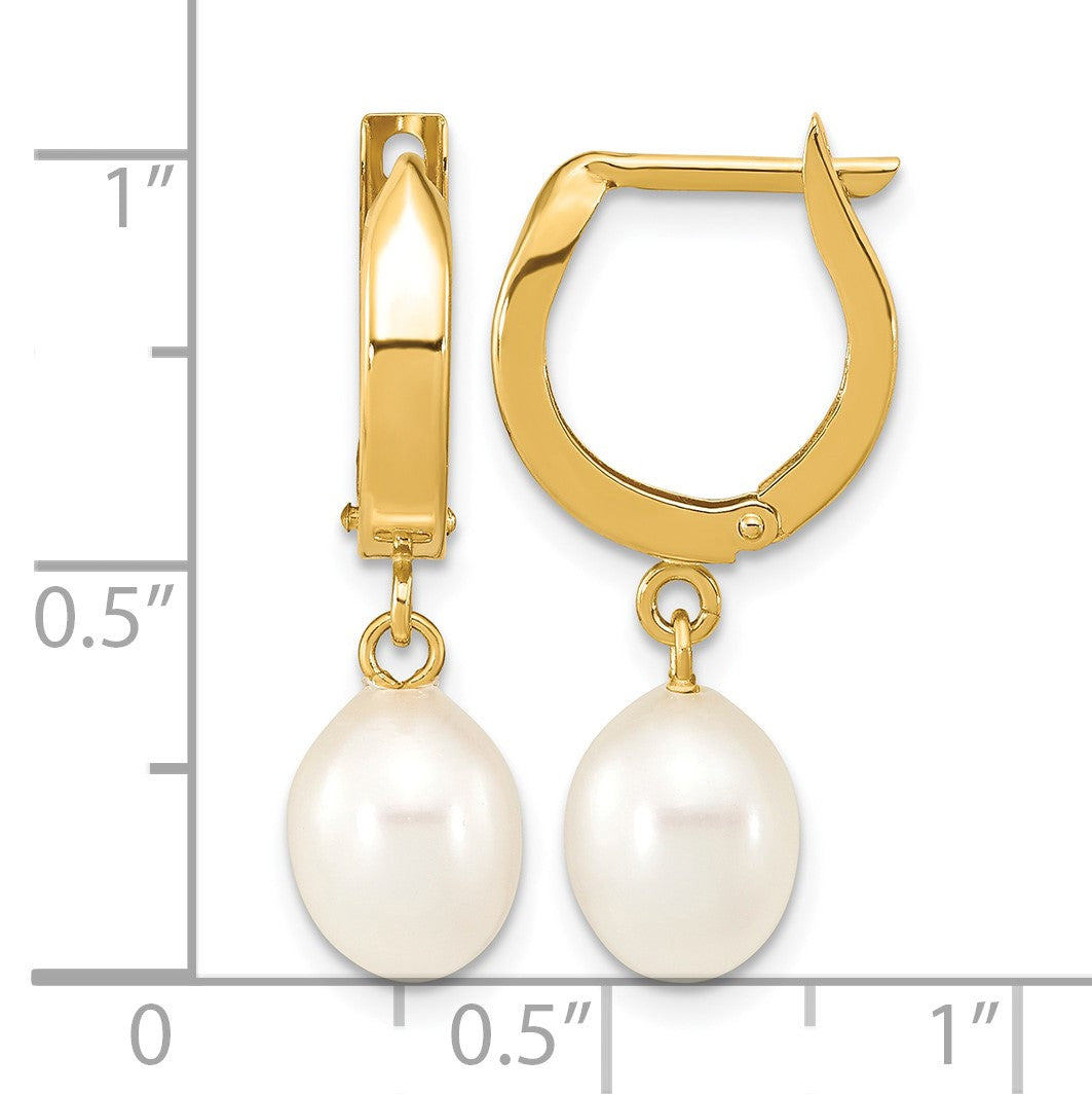 14k 6-7mm White Rice Freshwater Cultured Pearl Hoop Dangle Earrings