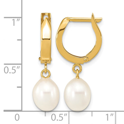 14k 6-7mm White Rice Freshwater Cultured Pearl Hoop Dangle Earrings