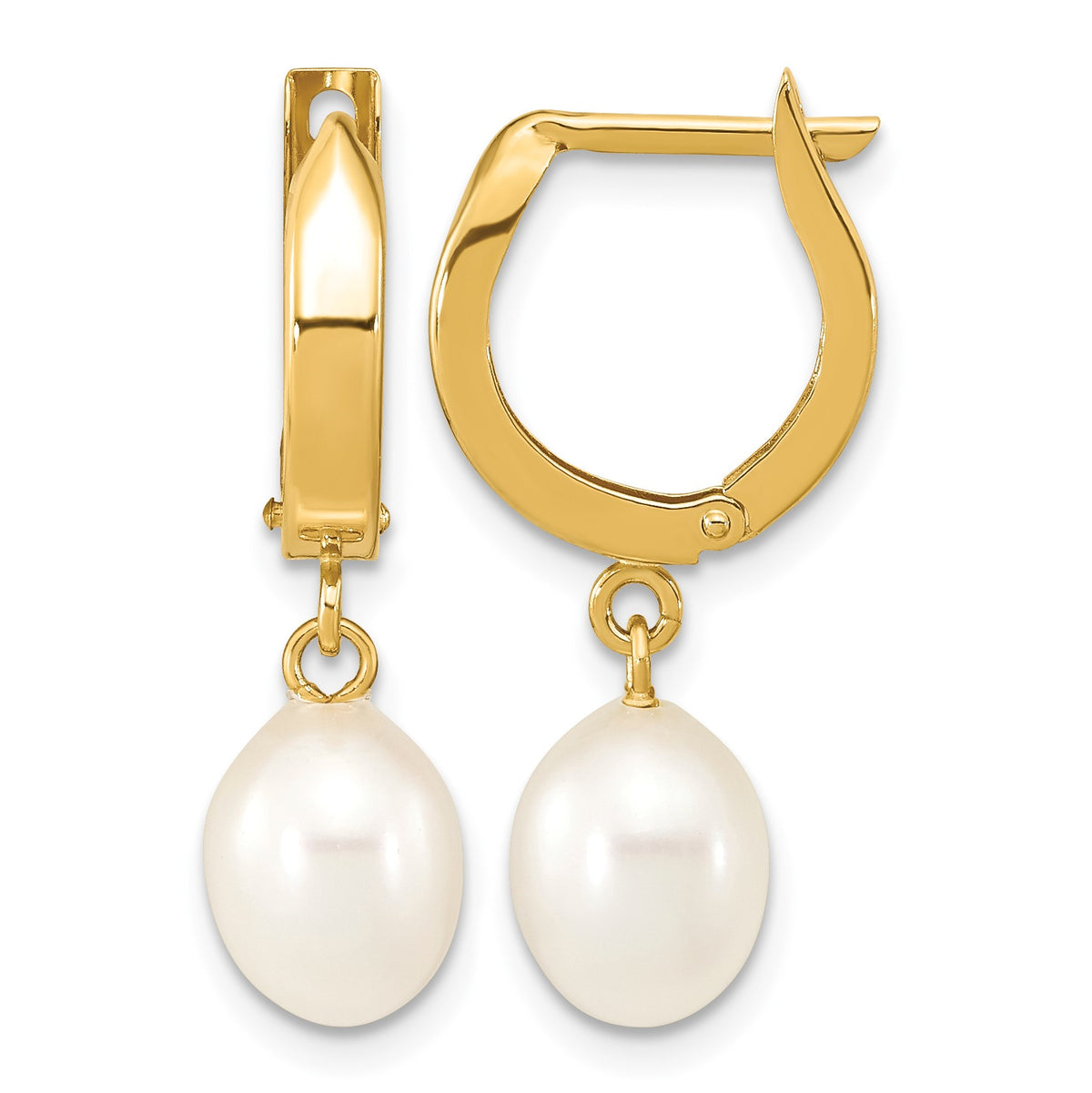 14k 6-7mm White Rice Freshwater Cultured Pearl Hoop Dangle Earrings