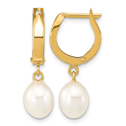 14k 6-7mm White Rice Freshwater Cultured Pearl Hoop Dangle Earrings