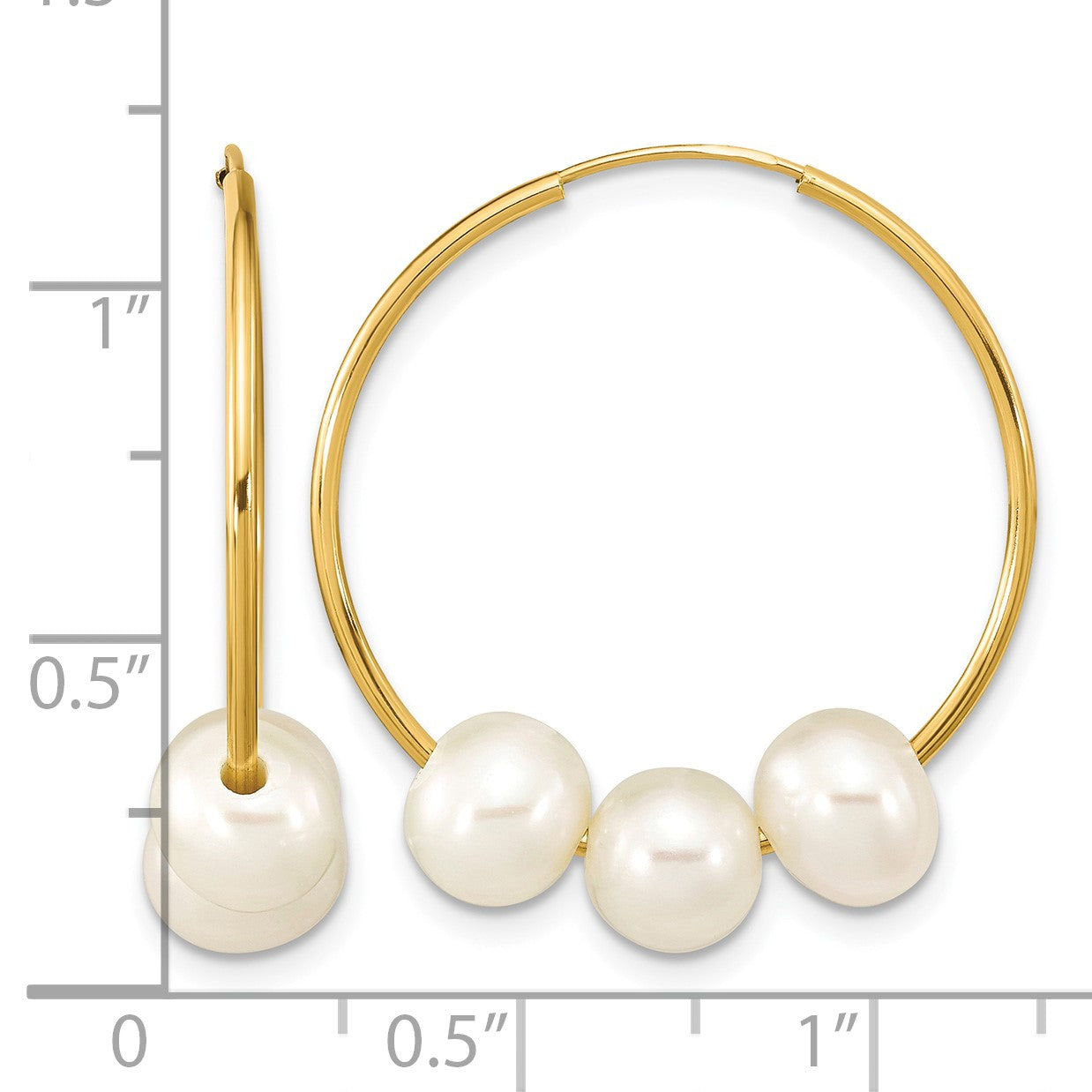 14k 6-7mm White Semi-Round Freshwater Cultured Pearl Infinity Hoop Earrings
