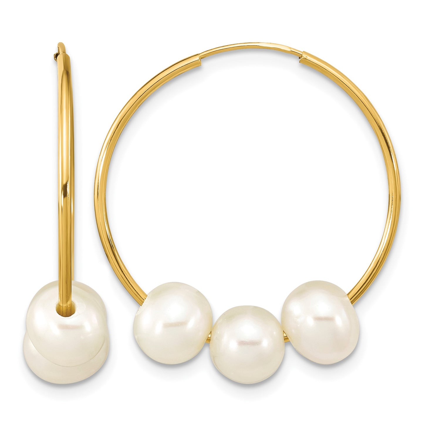 14k 6-7mm White Semi-Round Freshwater Cultured Pearl Infinity Hoop Earrings