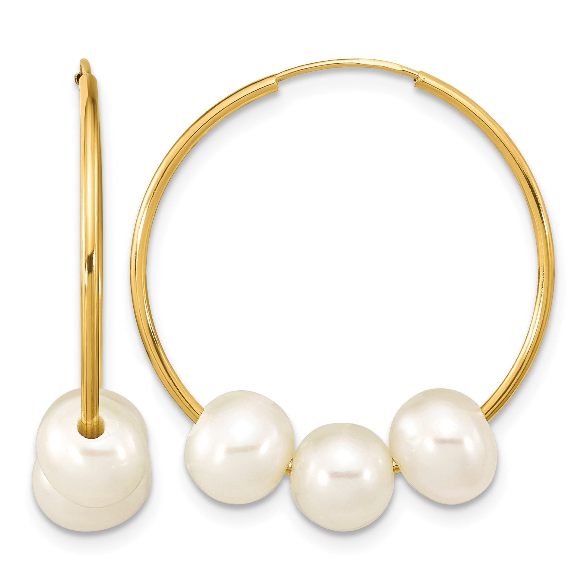 14k 6-7mm White Semi-Round Freshwater Cultured Pearl Infinity Hoop Earrings