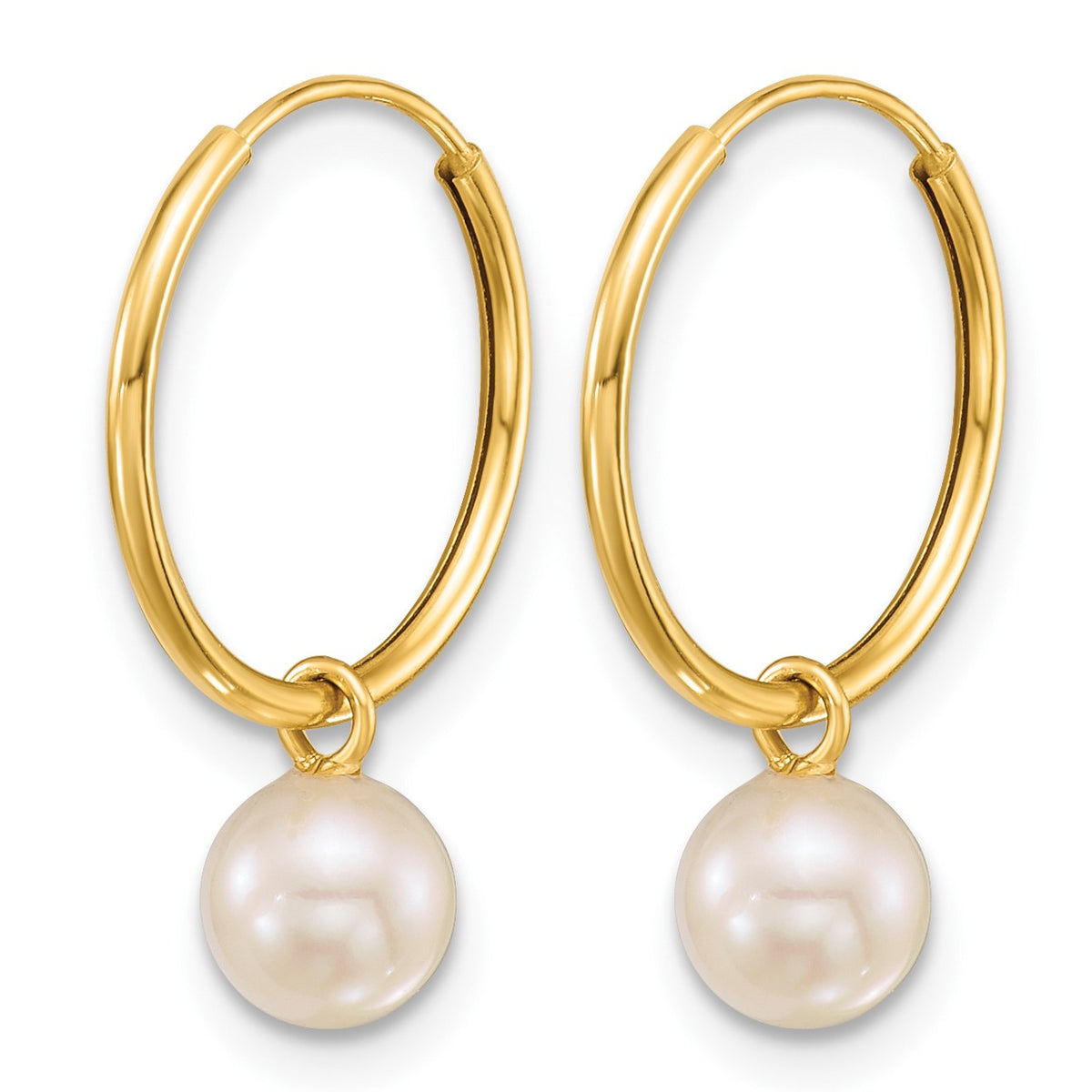 14k 5-6mm White Round Freshwater Cultured Pearl Dangle Endless Hoop Earrings