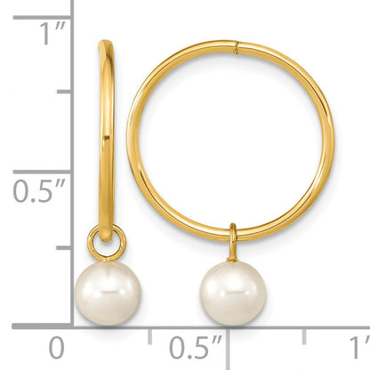 14k 5-6mm White Round Freshwater Cultured Pearl Dangle Endless Hoop Earrings