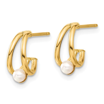 14k Polished Freshwater Cultured Pearl J-Hoop Earrings