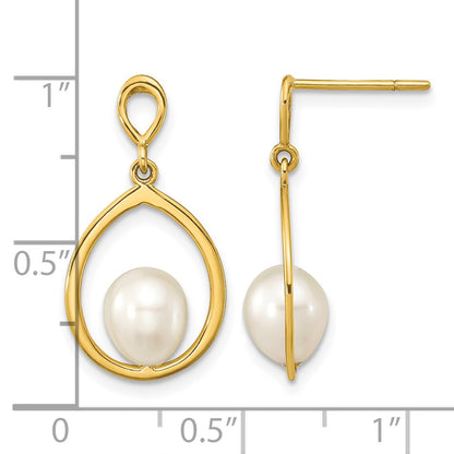 14k 6-7mm White Teardrop Freshwater Cultured Pearl Post Dangle Earrings
