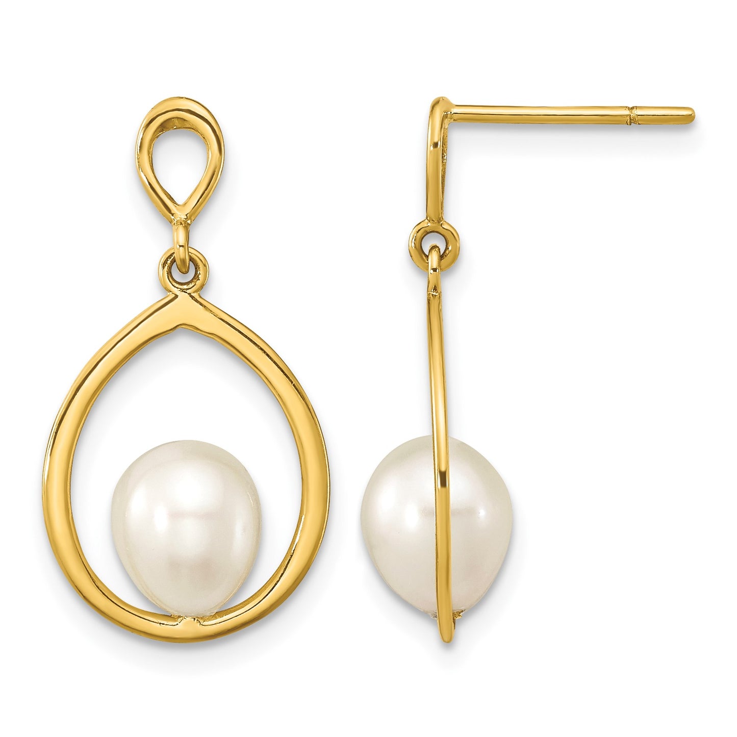 14k 6-7mm White Teardrop Freshwater Cultured Pearl Post Dangle Earrings
