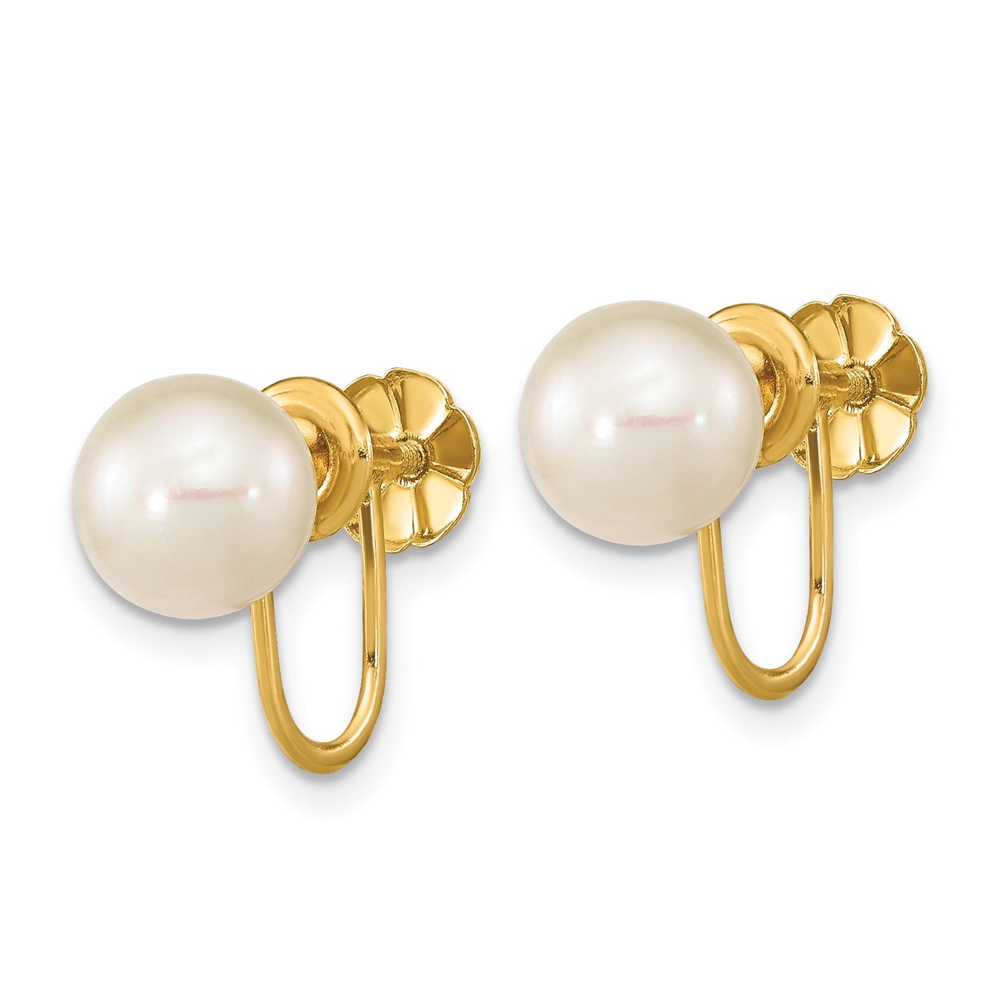 14k 7-8mm White Round Freshwater Cultured Pearl Non-pierced Earrings