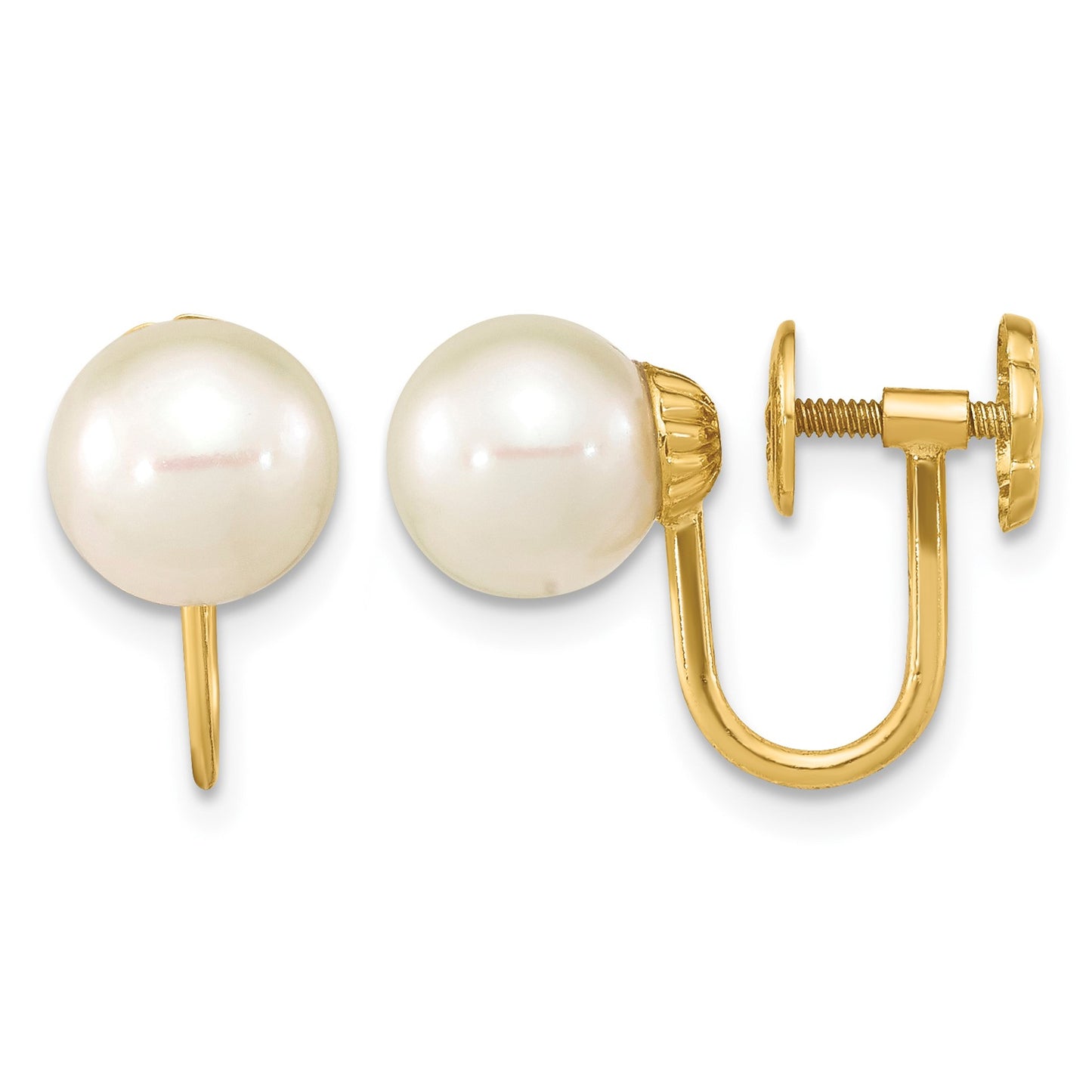 14k 7-8mm White Round Freshwater Cultured Pearl Non-pierced Earrings