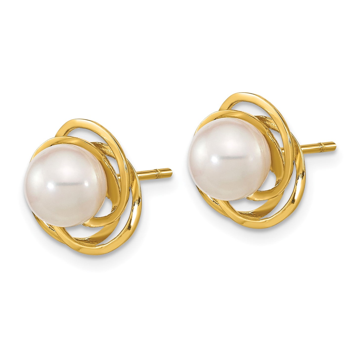 14k 6-7mm White Round Akoya Saltwater Cultured Pearl Love Knot Post Earrings