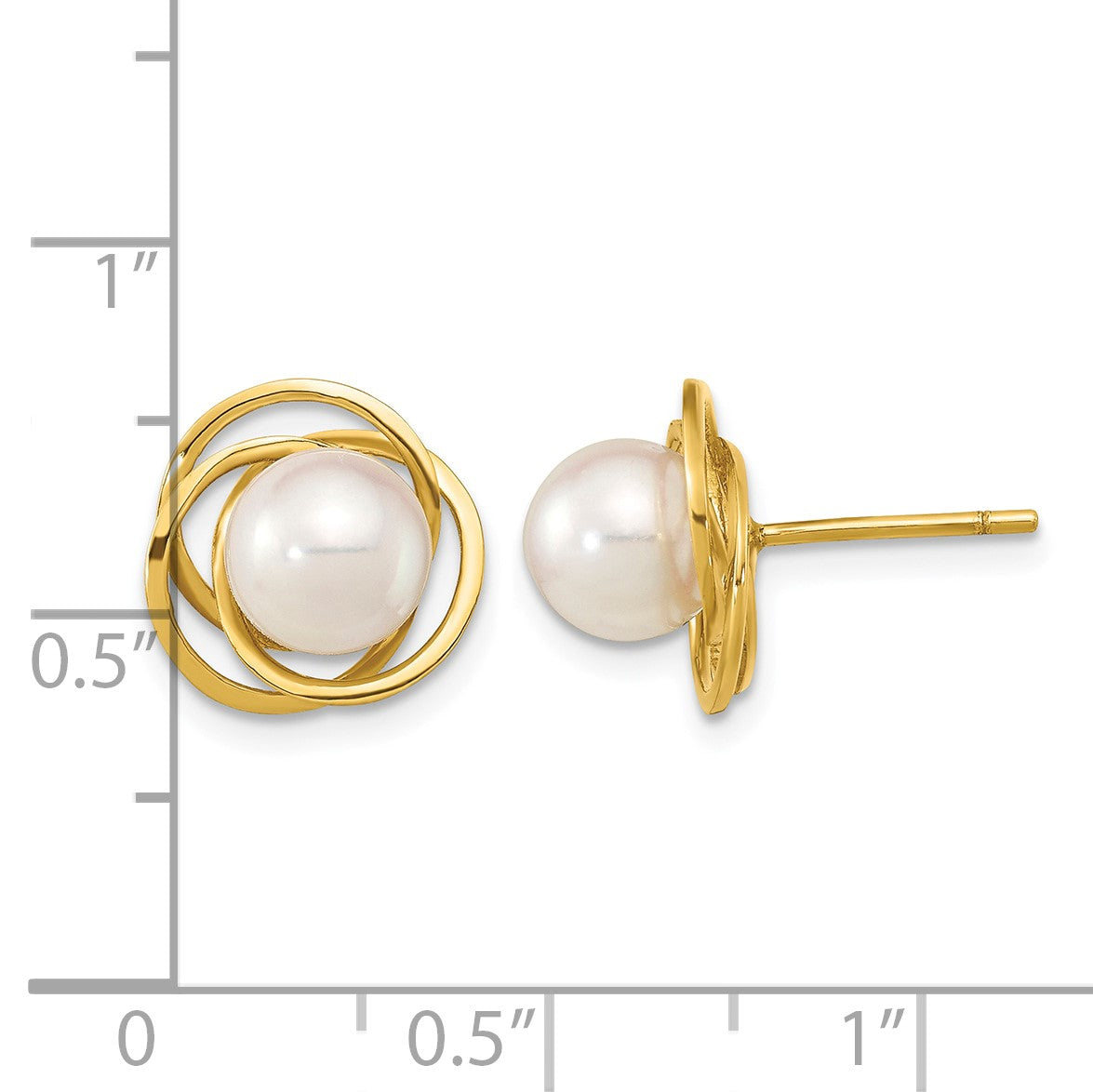 14k 6-7mm White Round Akoya Saltwater Cultured Pearl Love Knot Post Earrings