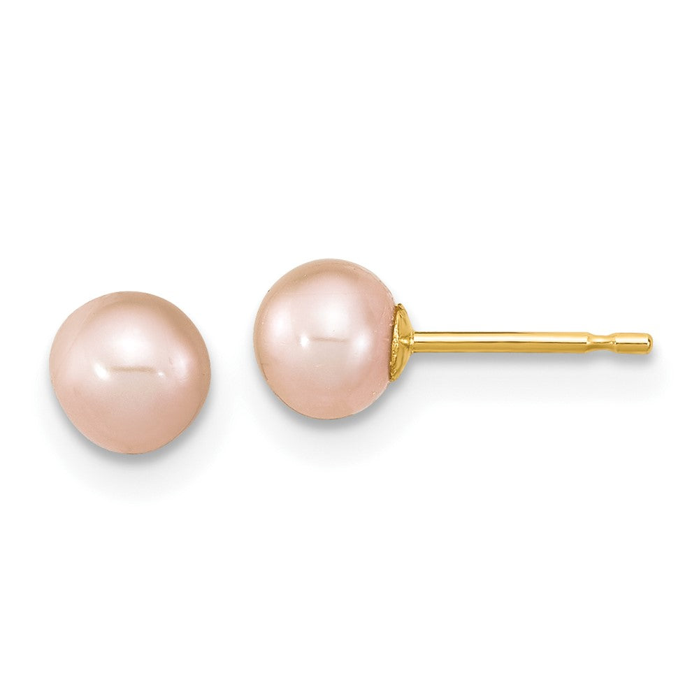 14k Madi K 4-5mm Pink Round Freshwater Cultured Pearl Pendant and Post Earrings Set