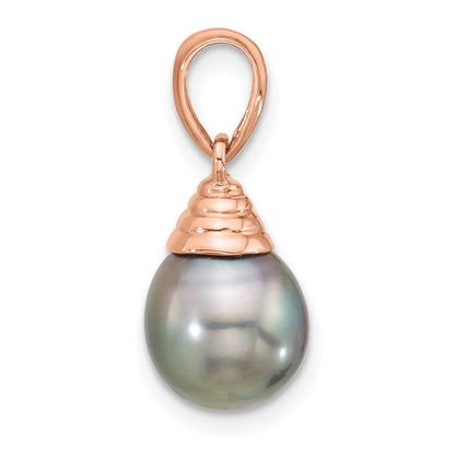 14k Rose Gold 9-10mm Black Teardrop Tahitian Saltwater Cultured Pearl Pendant