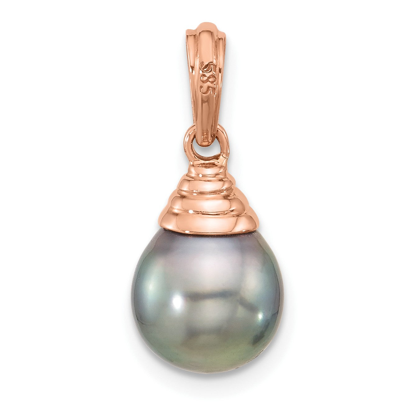 14k Rose Gold 9-10mm Black Teardrop Tahitian Saltwater Cultured Pearl Pendant