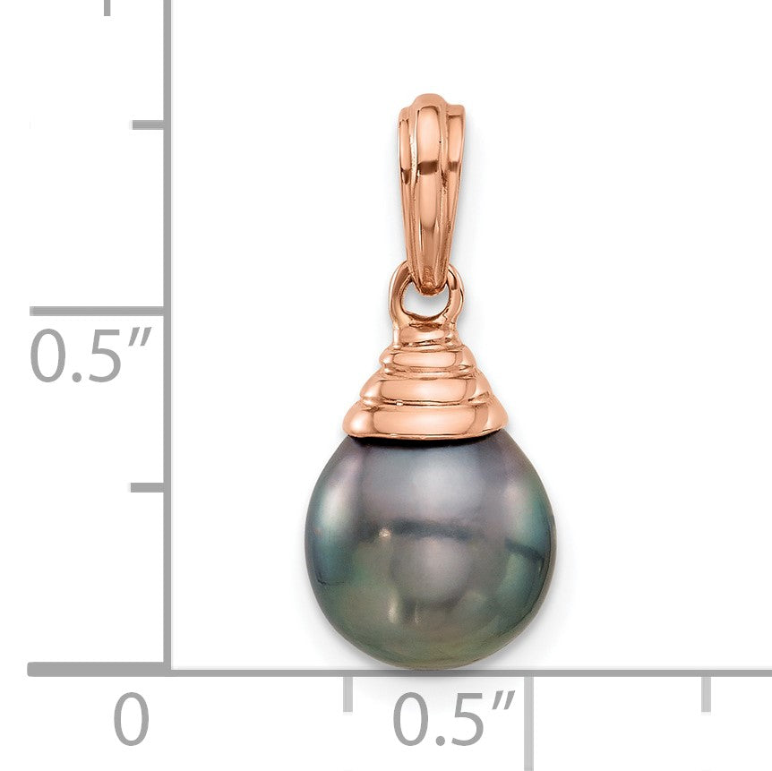 14k Rose Gold 9-10mm Black Teardrop Tahitian Saltwater Cultured Pearl Pendant