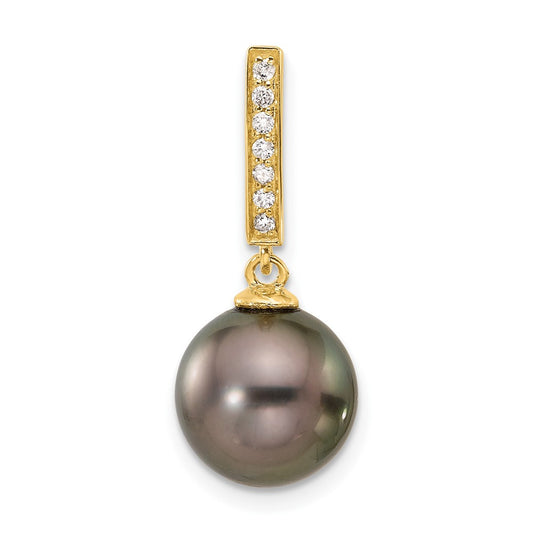 14k 10-11mm Black Round Tahitian Saltwater Cultured Pearl and .07 Carat Diamond Dangle Chain Slide