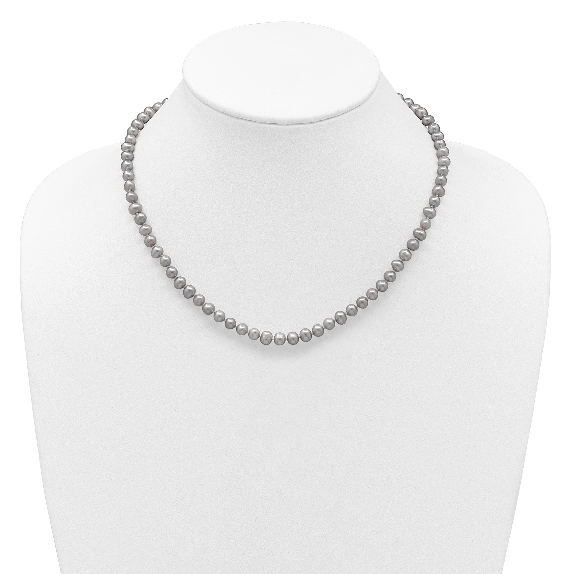 14K 5-6mm Grey Near Round Freshwater Cultured Pearl 16 inch Necklace