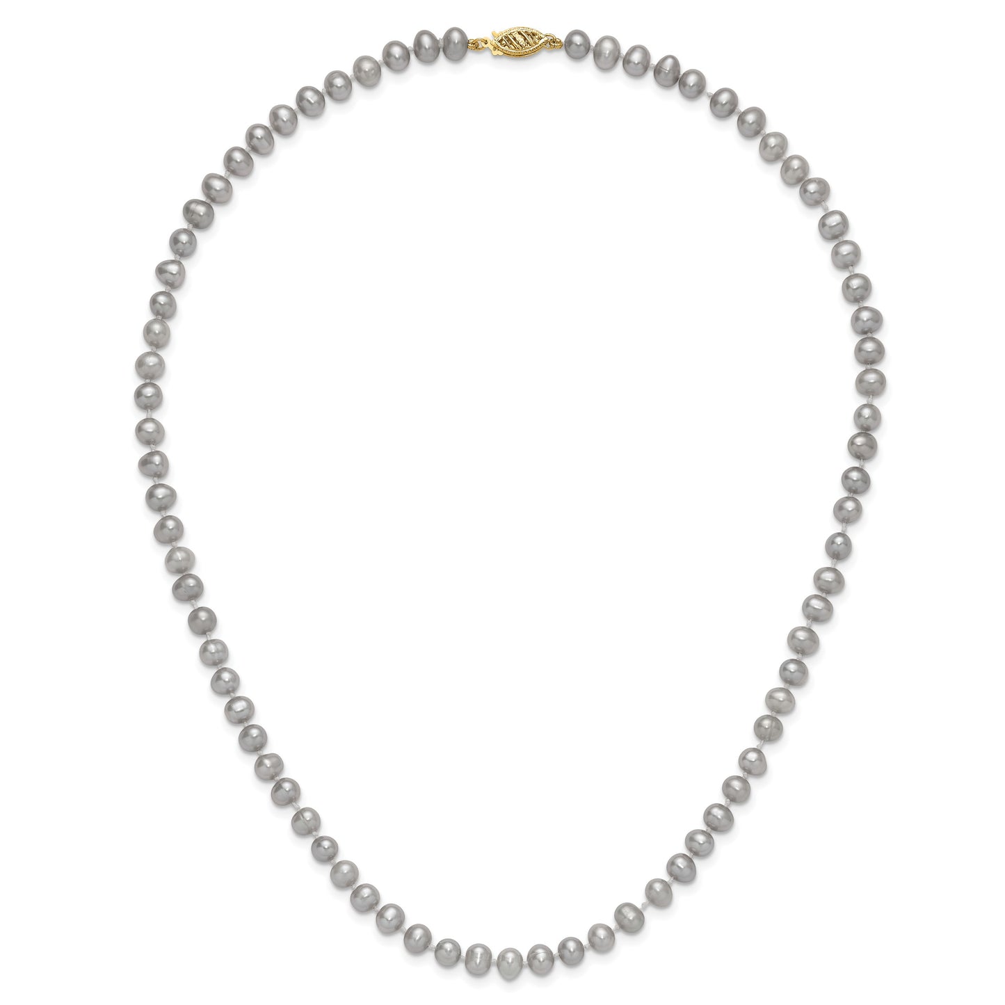 14K 5-6mm Grey Near Round Freshwater Cultured Pearl 16 inch Necklace