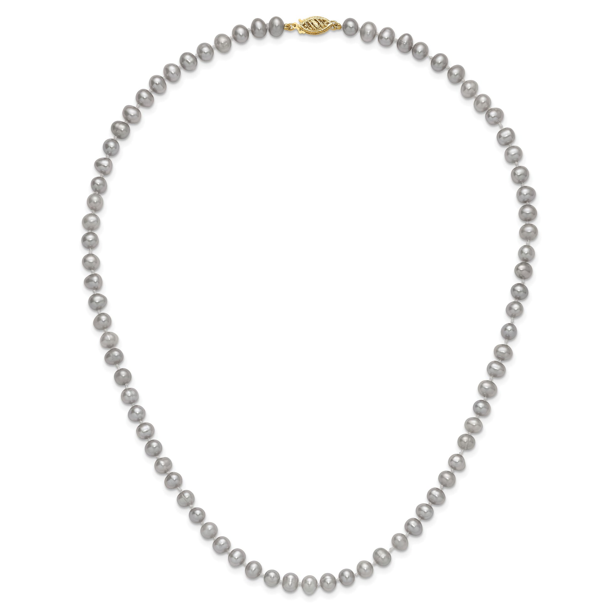 14K 5-6mm Grey Near Round Freshwater Cultured Pearl 16 inch Necklace