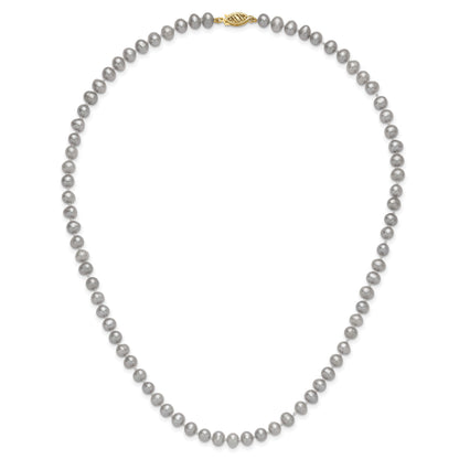 14K 5-6mm Grey Near Round Freshwater Cultured Pearl 16 inch Necklace