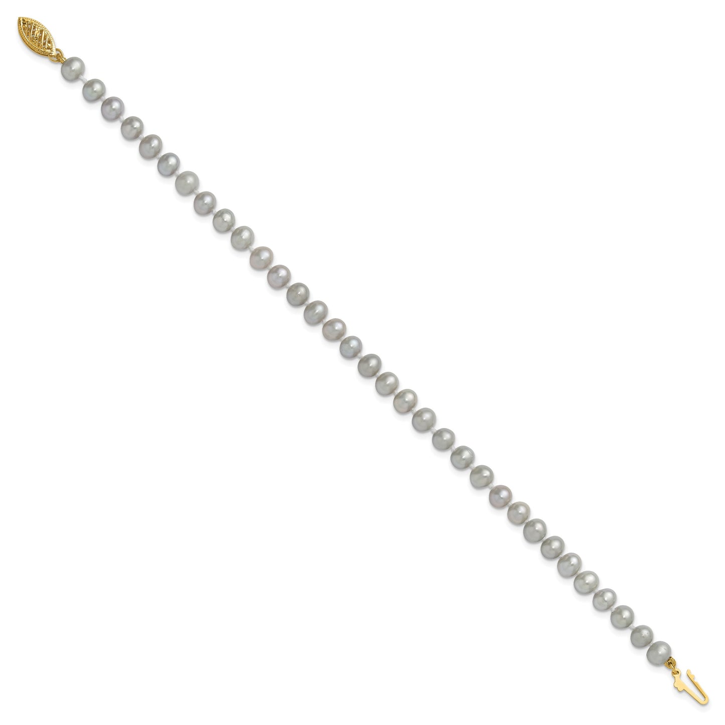 14k 5-6mm Grey Near Round Freshwater Cultured Pearl 7.5 inch Bracelet