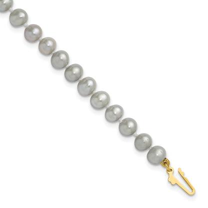 14k 5-6mm Grey Near Round Freshwater Cultured Pearl 7.5 inch Bracelet