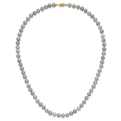 14K 6-7mm Grey Near Round Freshwater Cultured Pearl 16 inch Necklace